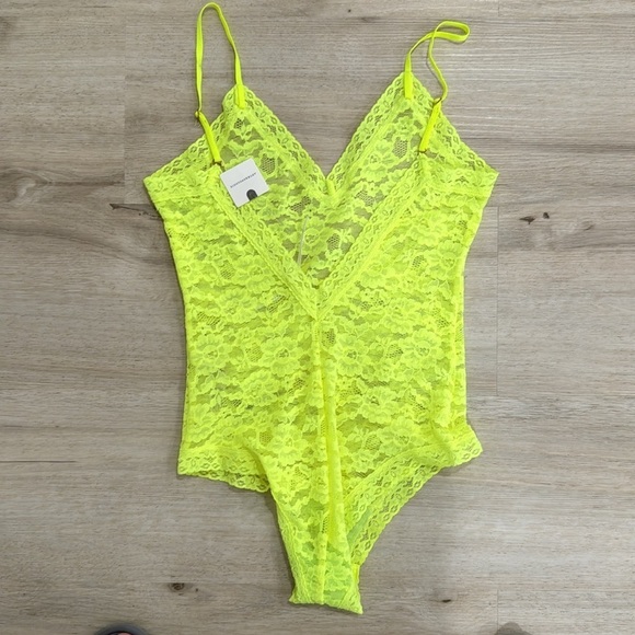 NWT Anthropologie V-neck sheer lace neon bodysuit - Picture 4 of 5